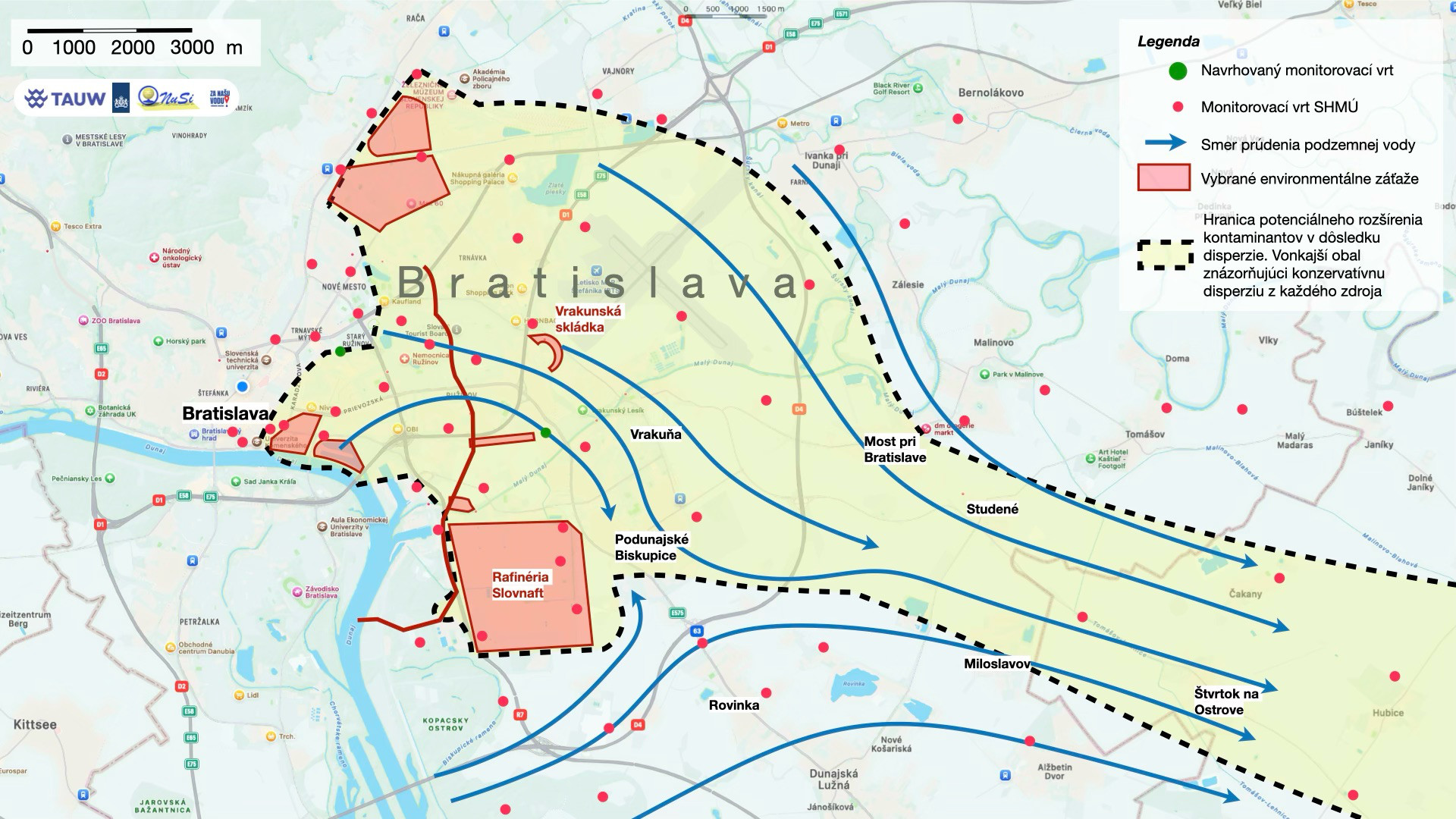 Smer prúdenia podzemnej vody a vybrané environmentálne záťaže v Bratislave