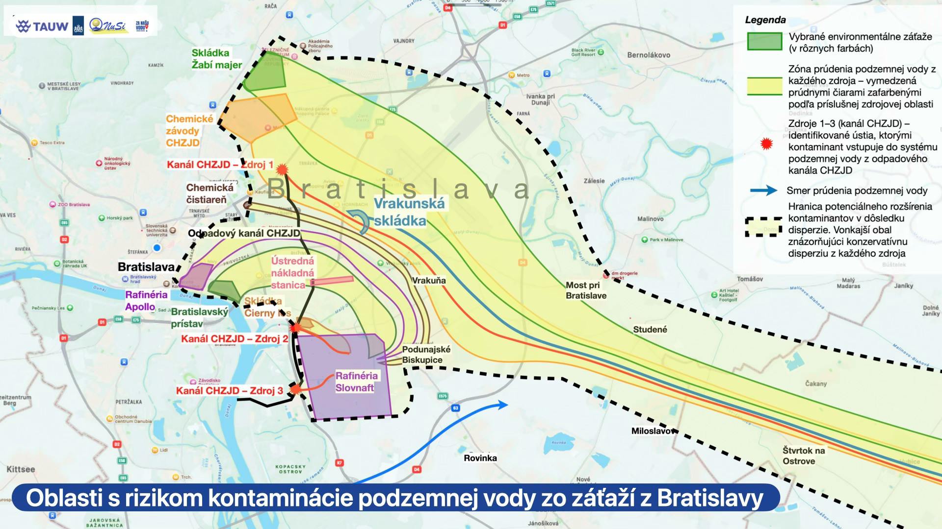 Oblasti s rizikom kontaminácie podzemnej vody zo záťaží z Bratislavy